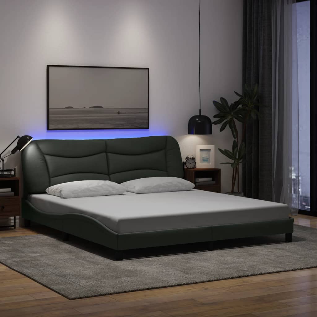 E-shop Multidom Rám postele s LED bez matraca Hvar tmavosivá 180x200 cm látka
