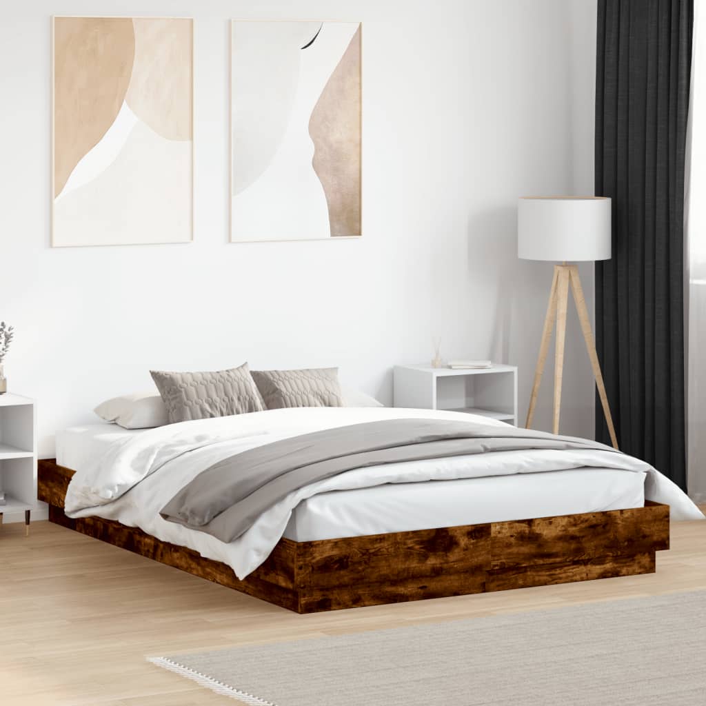 E-shop Multidom Posteľný rám s LED svetlami dymový dub 160x200 cm