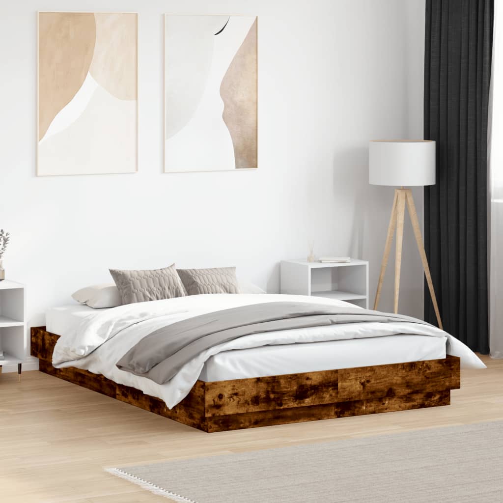 E-shop Multidom Posteľný rám s LED svetlami dymový dub 120x190 cm