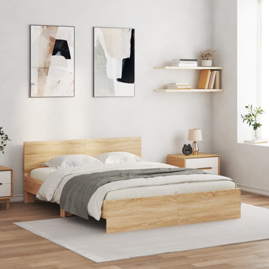 E-shop Multidom Posteľný rám s čelom a LED dub sonoma 150x200 cm