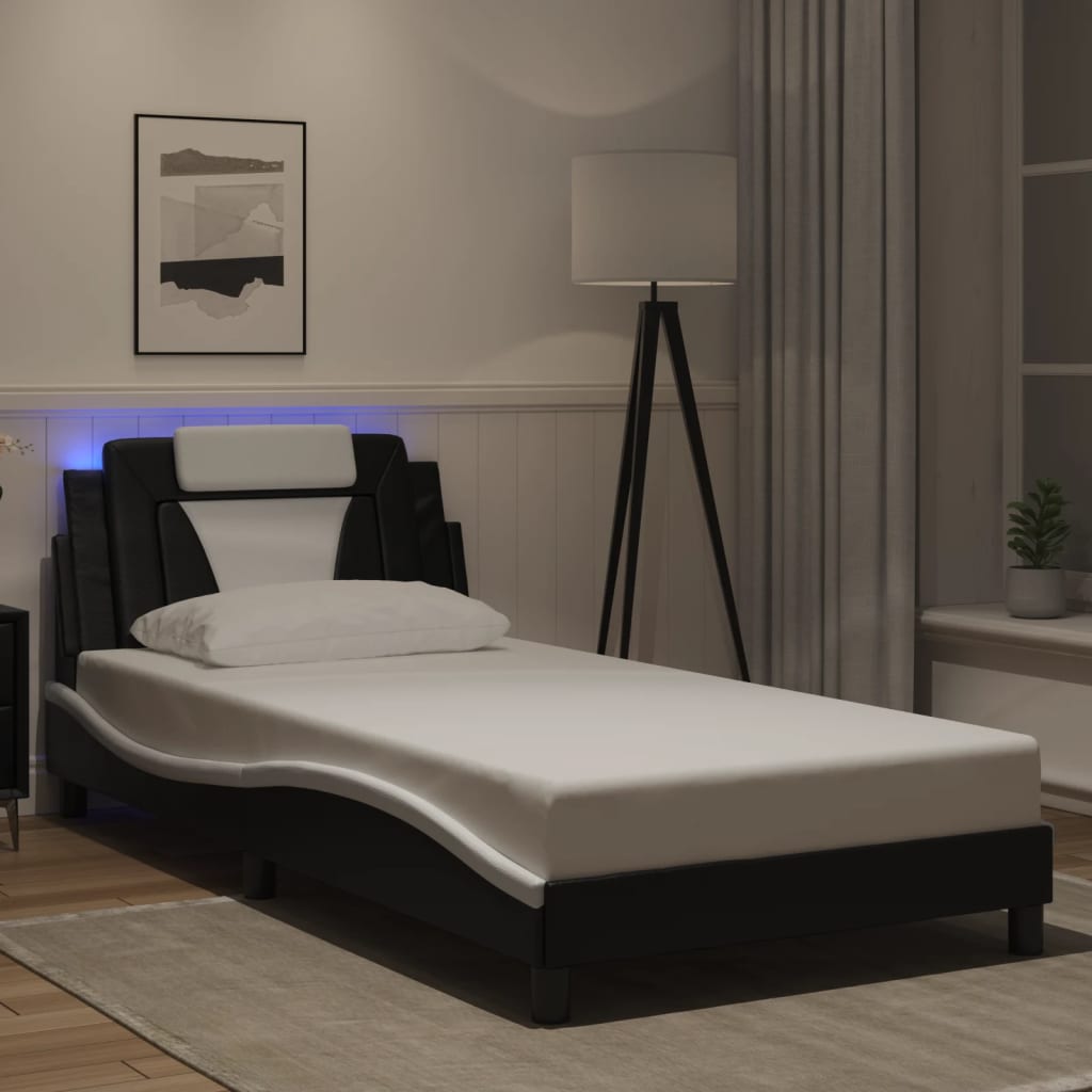 E-shop Multidom Rám postele, Viana, s LED bez matraca, čierno biely 100x200cm