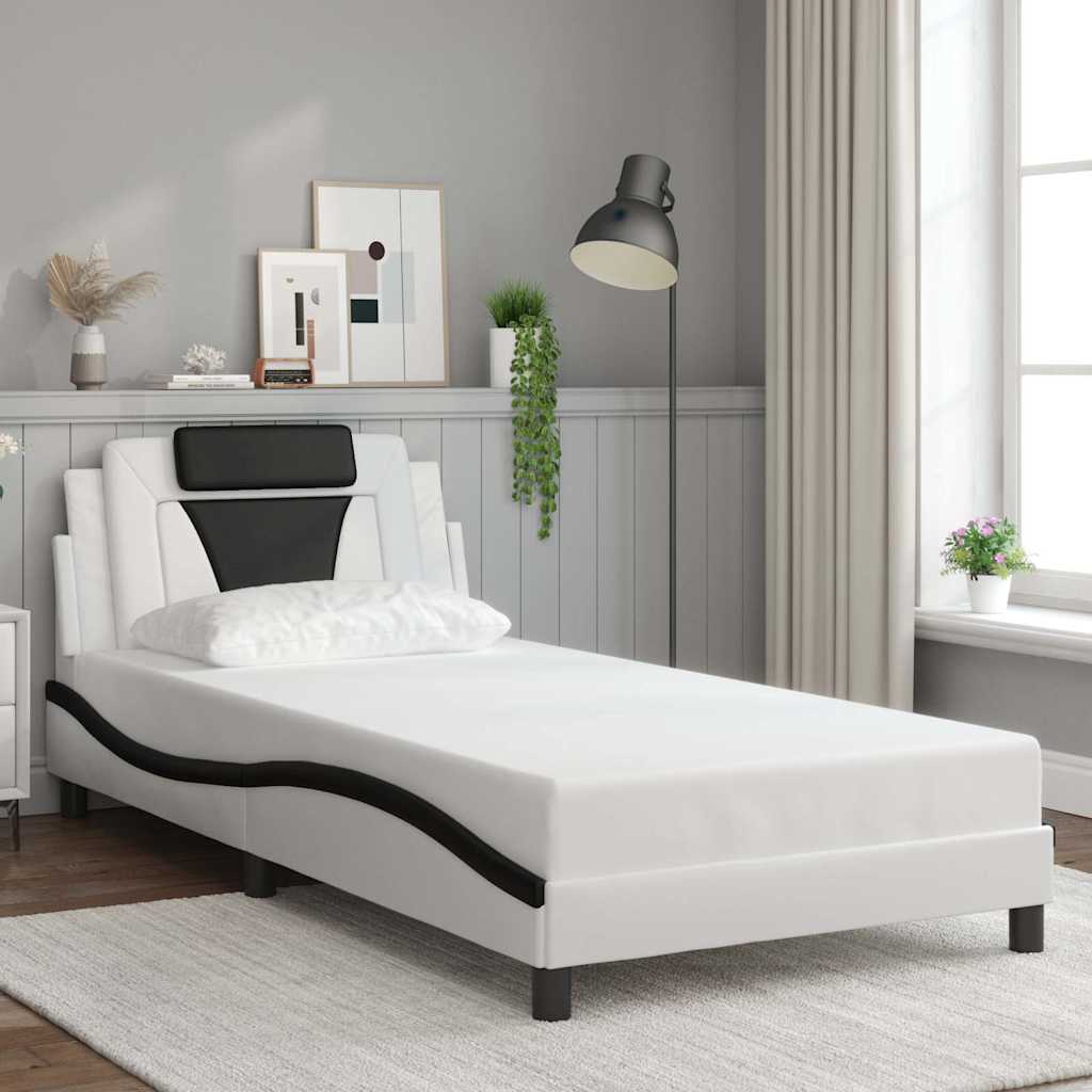 E-shop Multidom Rám postele Viana bez matraca bielo-čierny 100x200 cm umelá koža