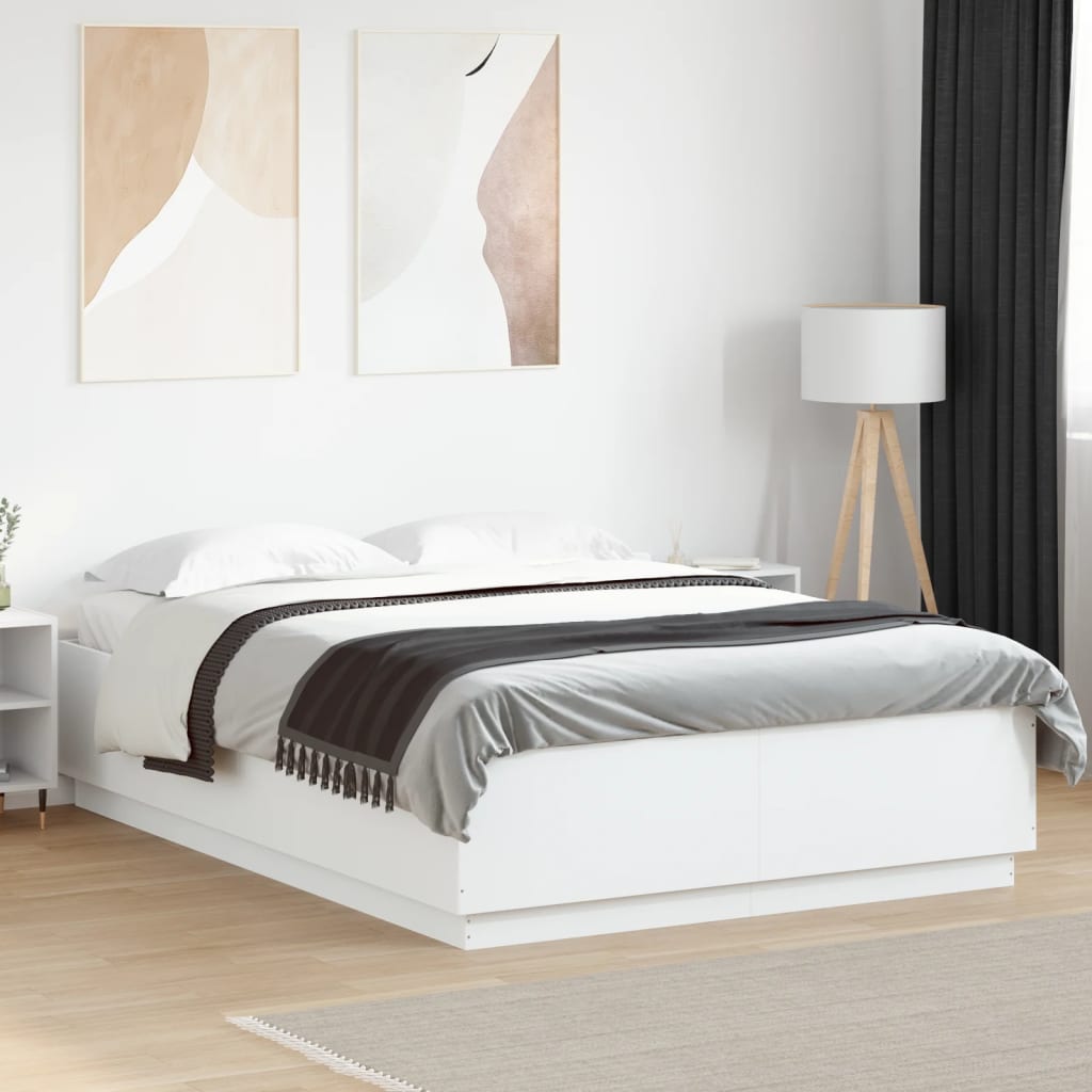 E-shop Multidom Posteľný rám s LED svetlami biely 150x200 cm kompozitné drevo