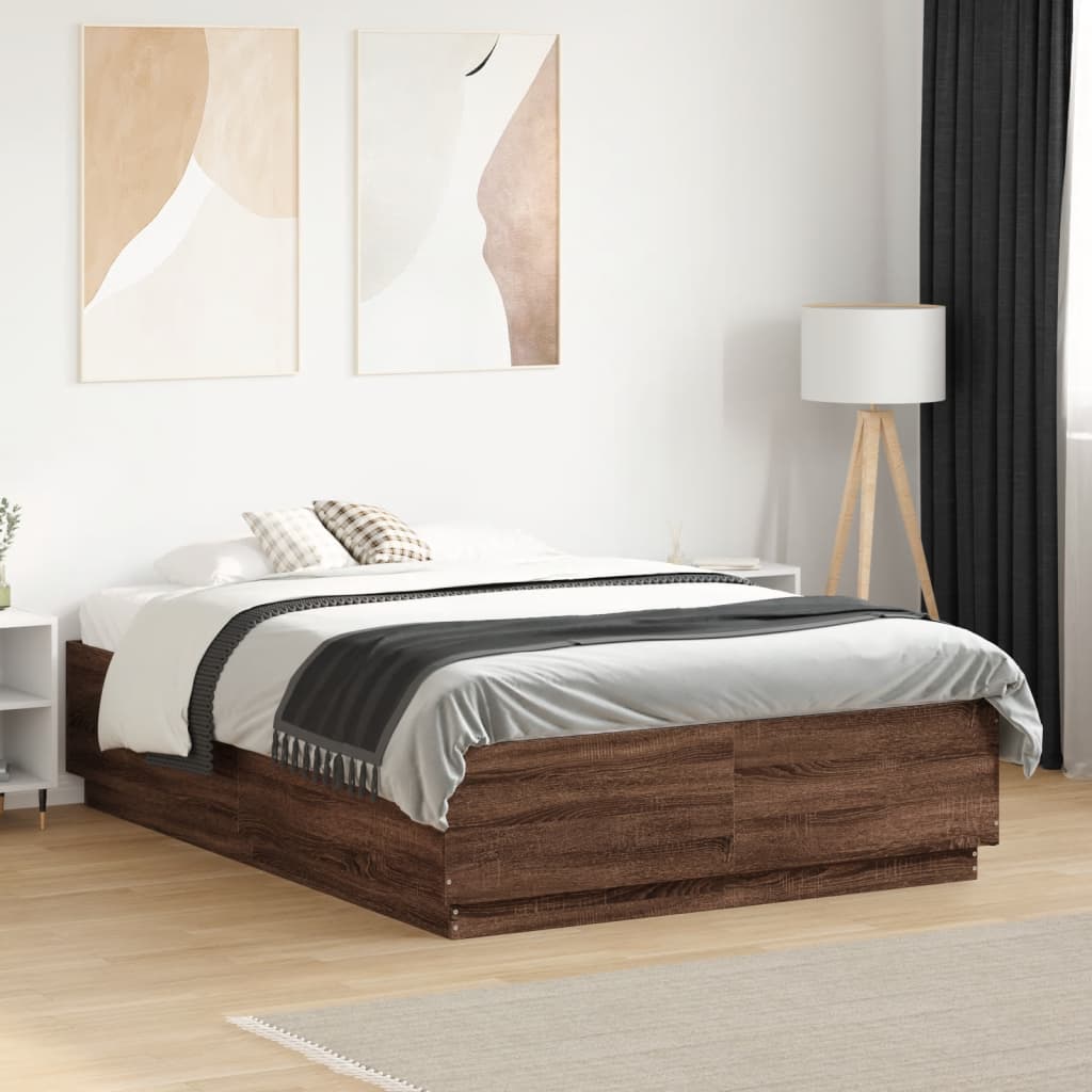 E-shop Multidom Posteľný rám s LED svetlami hnedý dub 120x190 cm kompoz. drevo