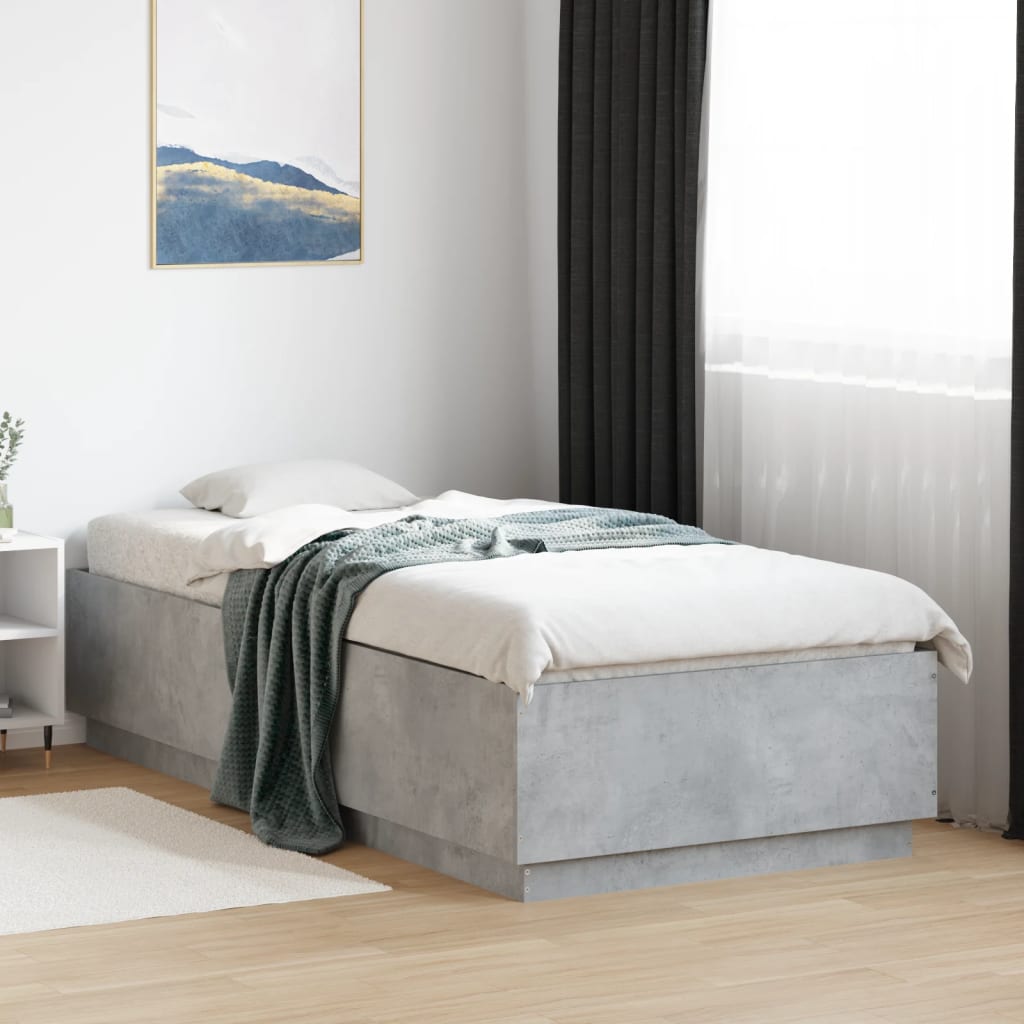 E-shop Multidom Posteľný rám s LED svetlami betónový 90x200 cm kompozitné drevo