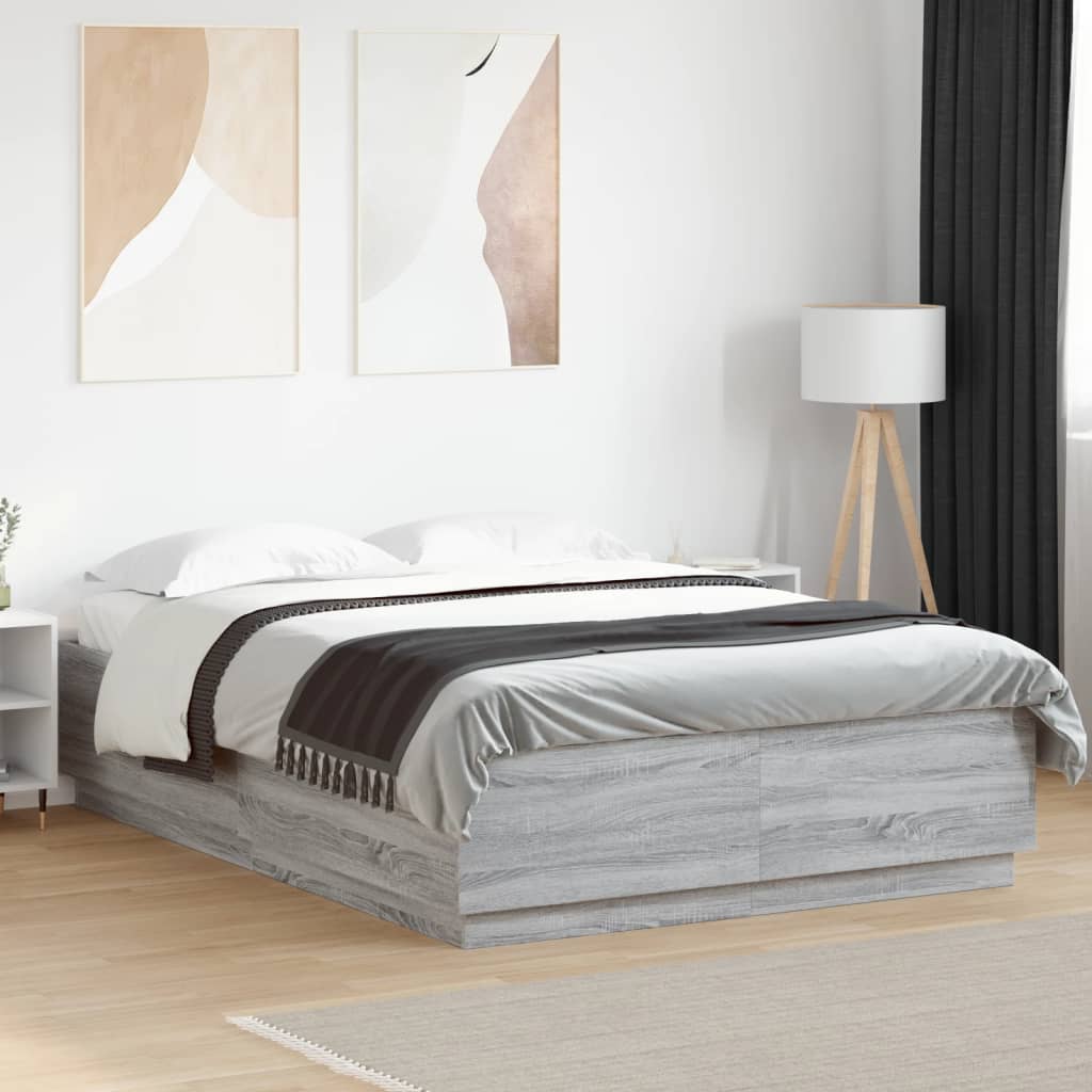 E-shop Multidom Posteľný rám s LED svetlami sivý sonoma 140x200cm kompoz.drevo