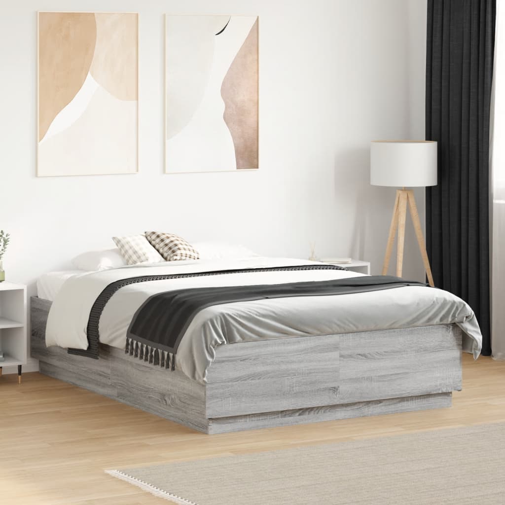 E-shop Multidom Posteľný rám s LED svetlami sivý sonoma 120x190cm kompoz. drevo