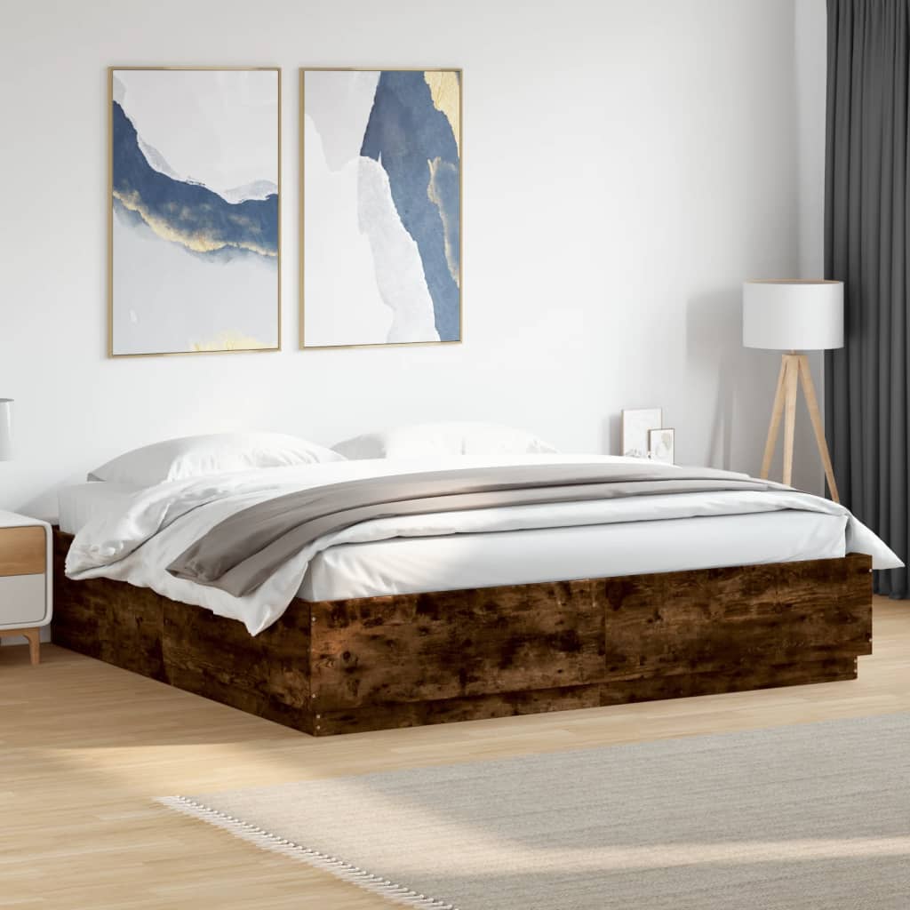 E-shop Multidom Posteľný rám s LED svetlami dymový dub 200x200cm kompoz. drevo