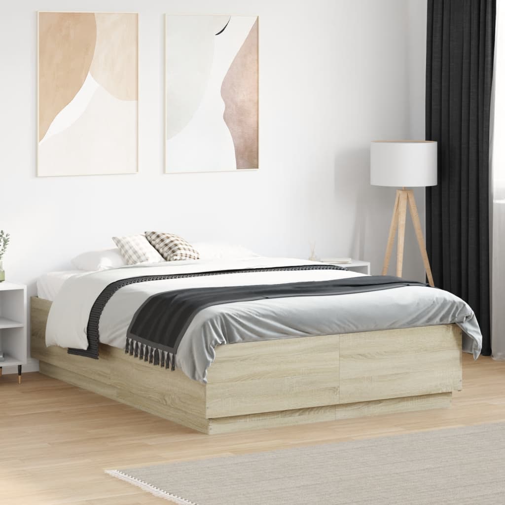 E-shop Multidom Posteľný rám s LED svetlami sonoma 140x190 cm kompozitné drevo
