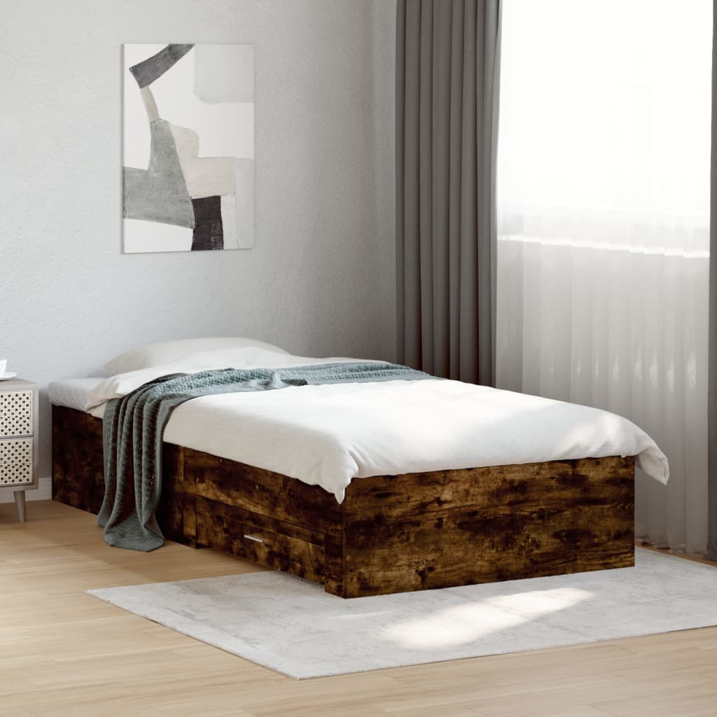 E-shop Multidom Posteľný rám so zásuvkami dymový dub 90x200 cm kompozitné drevo