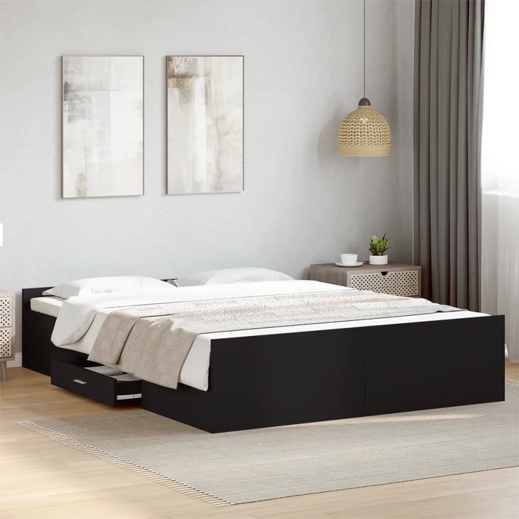 E-shop Multidom Posteľný rám so zásuvkami čierny 150x200 cm kompozitné drevo