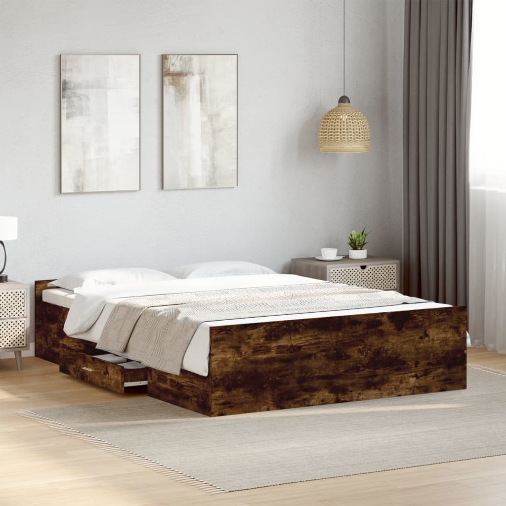 E-shop Multidom Posteľný rám so zásuvkami dymový dub 140x190cm kompozitné drevo