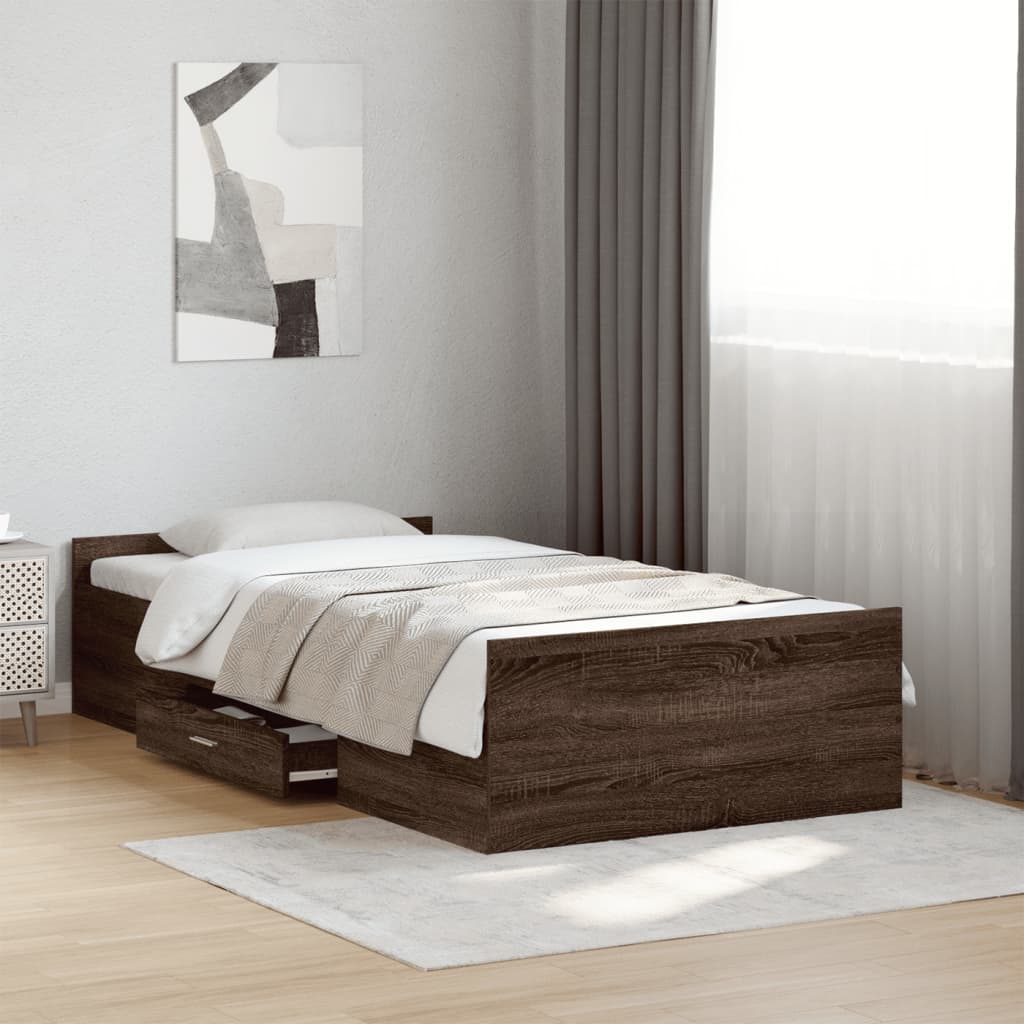 E-shop Multidom Posteľný rám so zásuvkami hnedý dub 100x200 cm kompozitné drevo