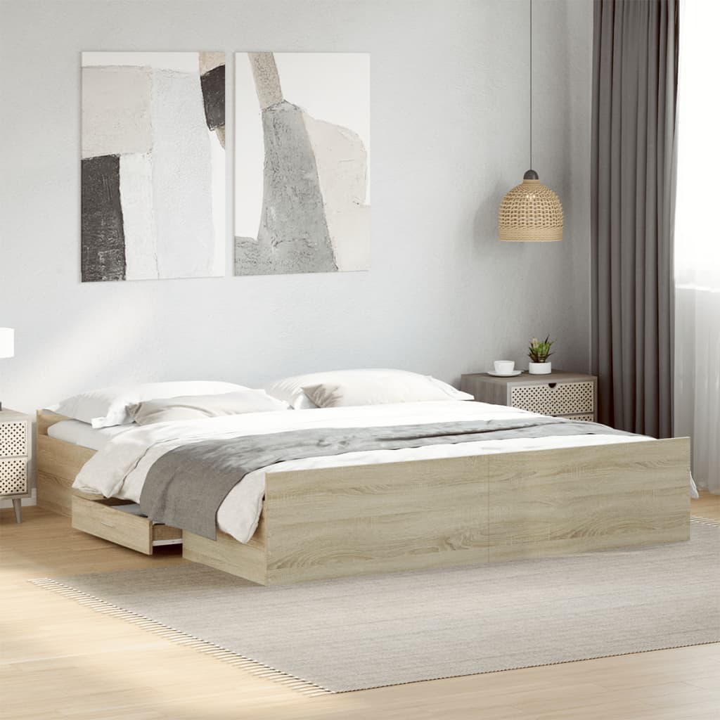 E-shop Multidom Posteľný rám so zásuvkami dub sonoma 200x200cm kompozitné drevo