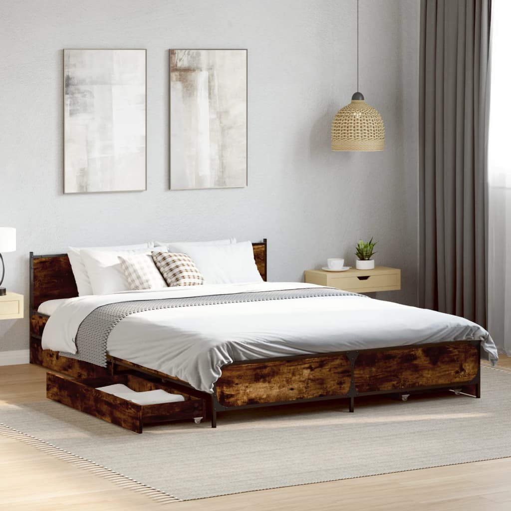 E-shop Multidom Posteľný rám so zásuvkami dymový dub 135x190cm kompozitné drevo