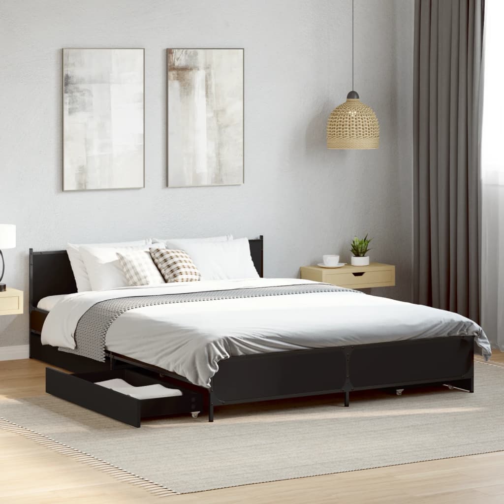 E-shop Multidom Posteľný rám so zásuvkami čierny 135x190 cm kompozitné drevo