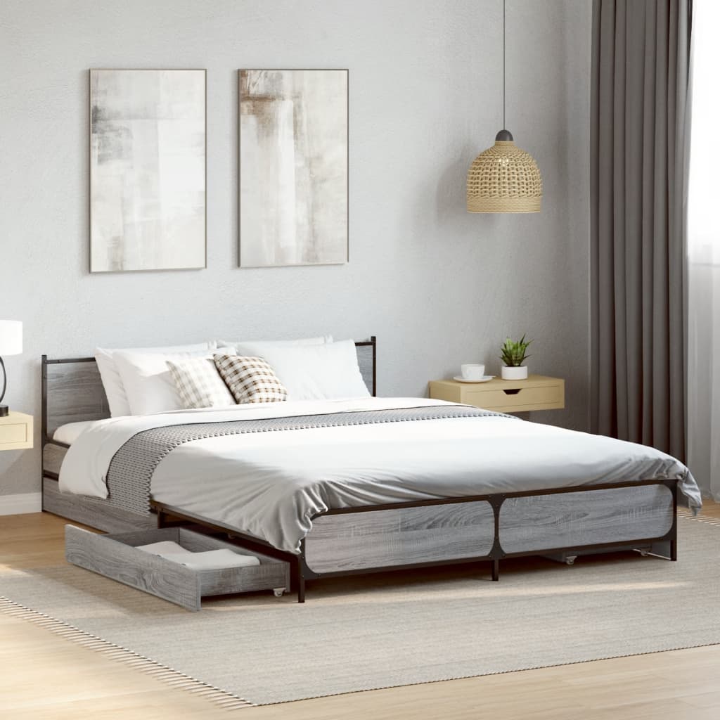 E-shop Multidom Posteľný rám so zásuvkami sivý sonoma 135x190cm kompozit. drevo