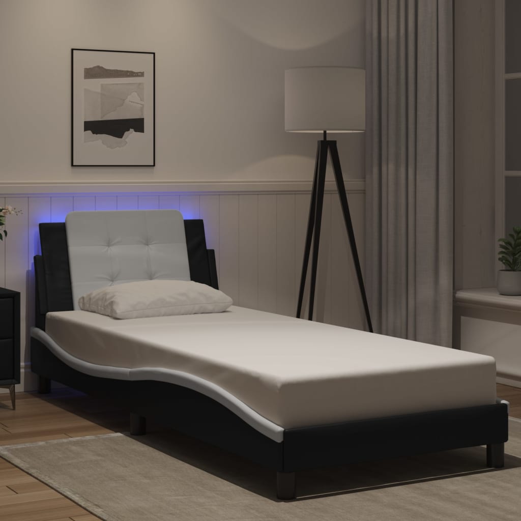 E-shop Multidom Rám postele s LED bez matraca, Zadar, čierno biely 100x200cm