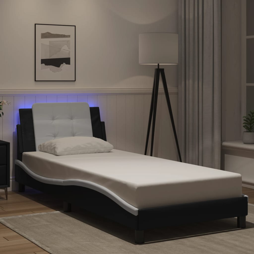 E-shop Multidom Rám postele s LED bez matraca, Zadar, čierno biely 80x200 cm