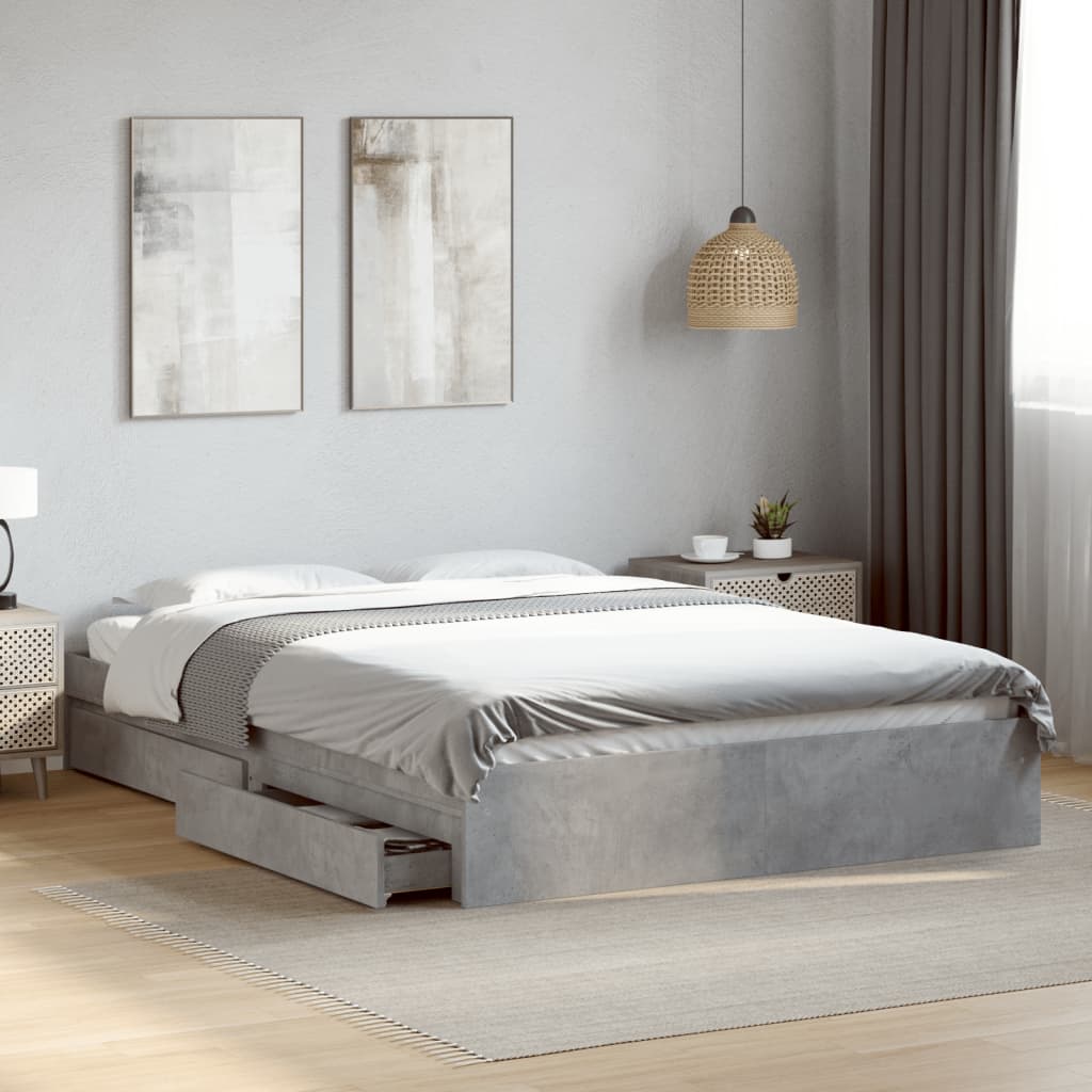 E-shop Multidom Posteľný rám so zásuvkami betónovosivý 150x200cm kompozit.drevo