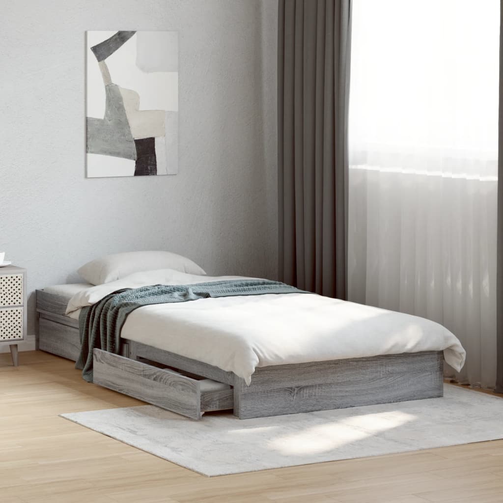 E-shop Multidom Posteľný rám so zásuvkami sivý sonoma 90x200 cm kompozit. drevo