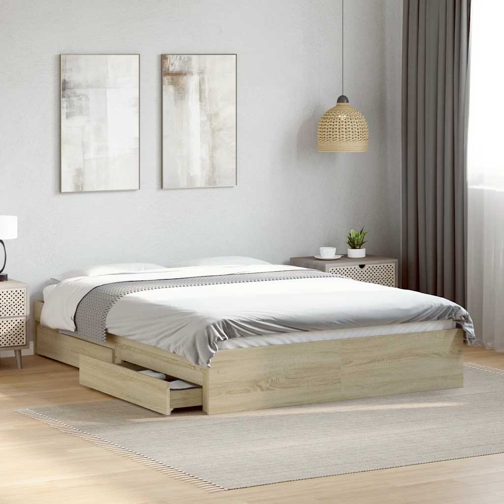 E-shop Multidom Posteľný rám so zásuvkami dub sonoma 120x200cm kompozitné drevo