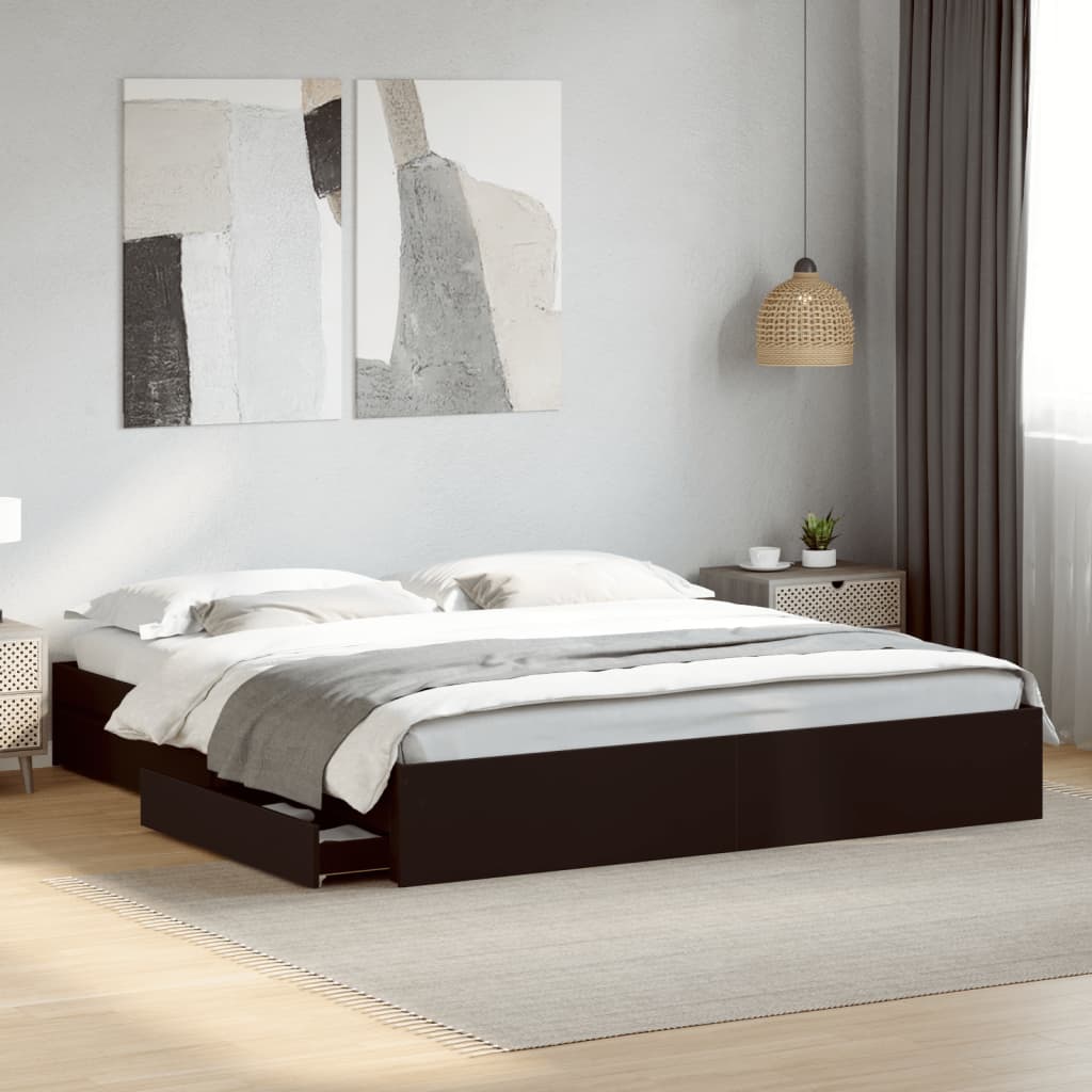 E-shop Multidom Posteľný rám so zásuvkami čierny 200x200 cm kompozitné drevo