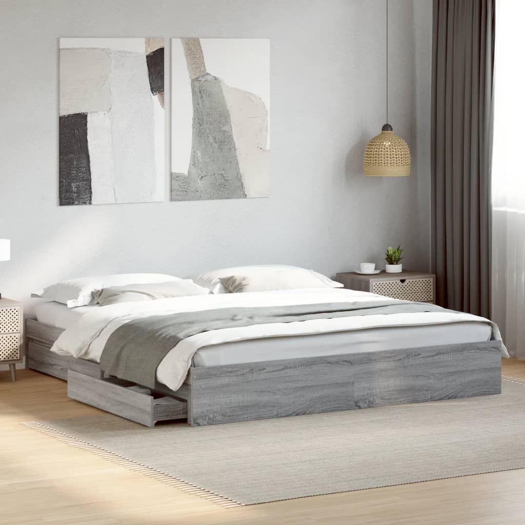 E-shop Multidom Posteľný rám so zásuvkami sivá sonoma 200x200cm kompozit. drevo