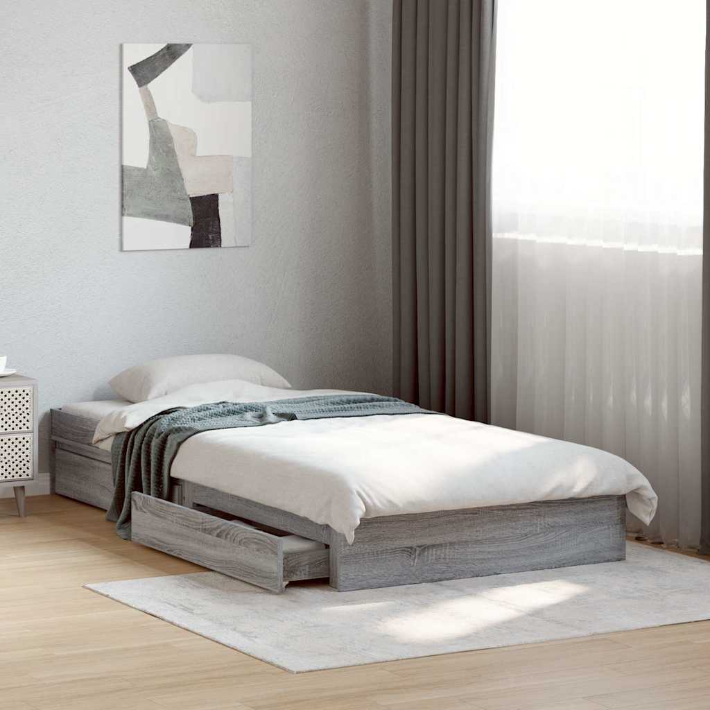 E-shop Multidom Posteľný rám so zásuvkami sivý sonoma 90x190cm kompozitné drevo