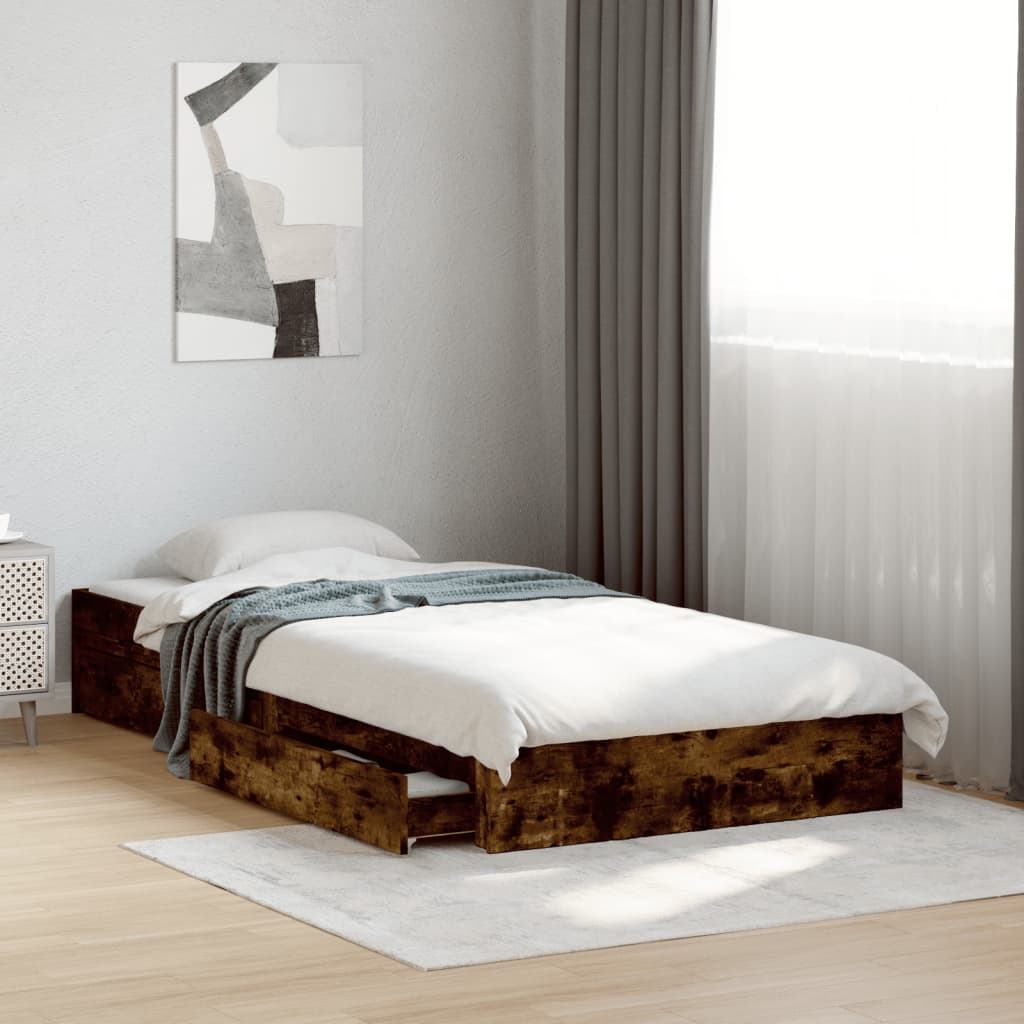 E-shop Multidom Posteľný rám so zásuvkami dymový dub 100x200cm kompozitné drevo