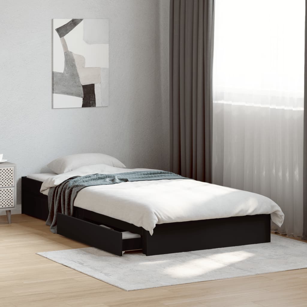 E-shop Multidom Posteľný rám so zásuvkami čierny 90x190 cm kompozitné drevo