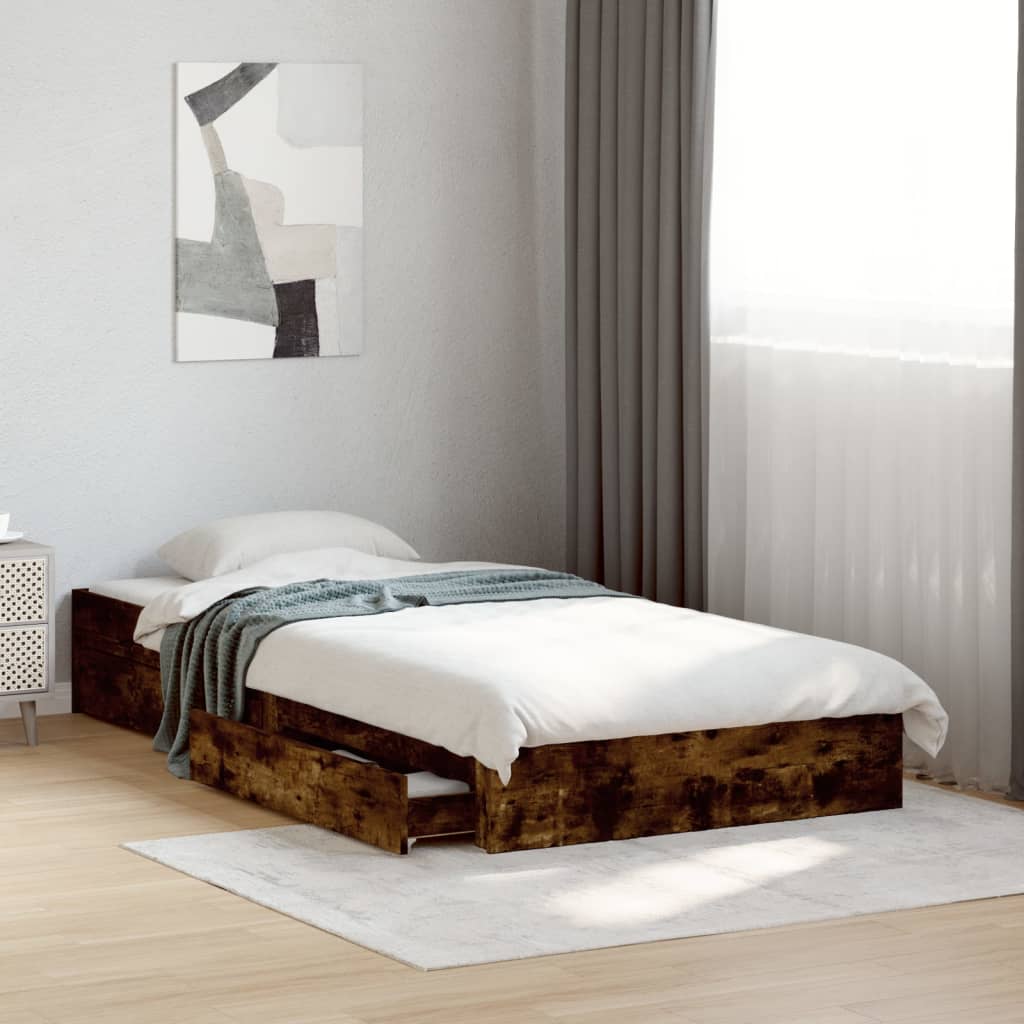 E-shop Multidom Posteľný rám so zásuvkami dymový dub 75x190 cm kompozitné drevo