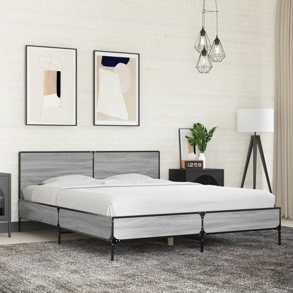 E-shop Multidom Posteľný rám sivý sonoma 160x200 cm kompozitné drevo a kov