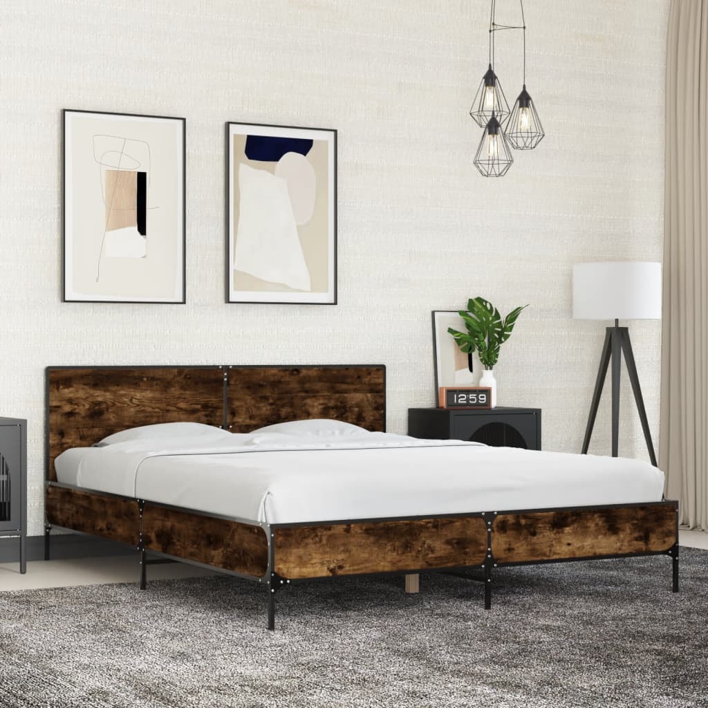 E-shop Multidom Posteľný rám dymový dub 150x200 cm kompozitné drevo a kov