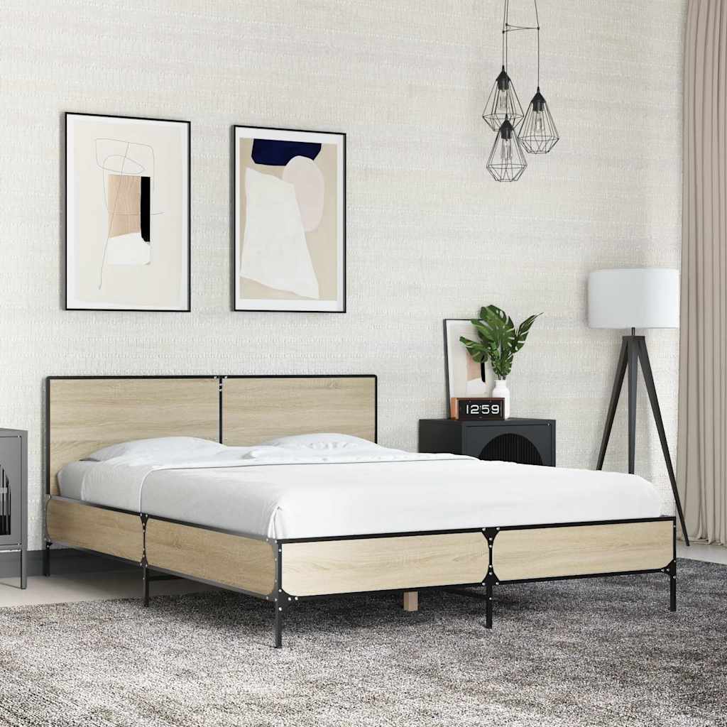 E-shop Multidom Posteľný rám dub sonoma 140x190 cm kompozitné drevo a kov