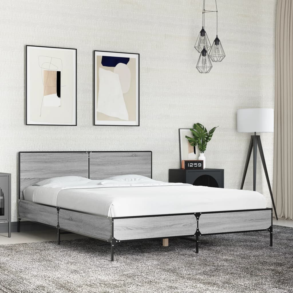 E-shop Multidom Posteľný rám sivý sonoma 140x200 cm kompozitné drevo a kov