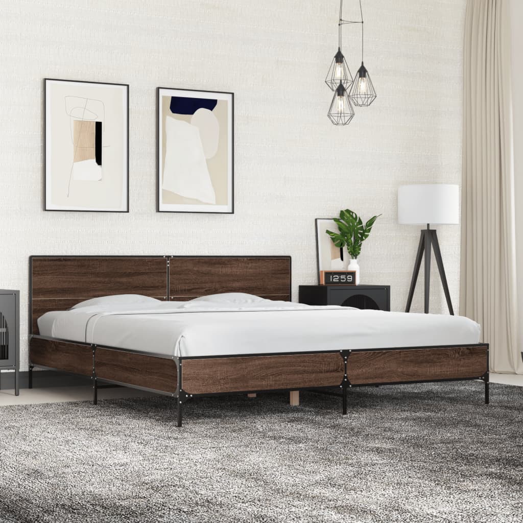 E-shop Multidom Posteľný rám hnedý dub 200x200 cm kompozitné drevo a kov