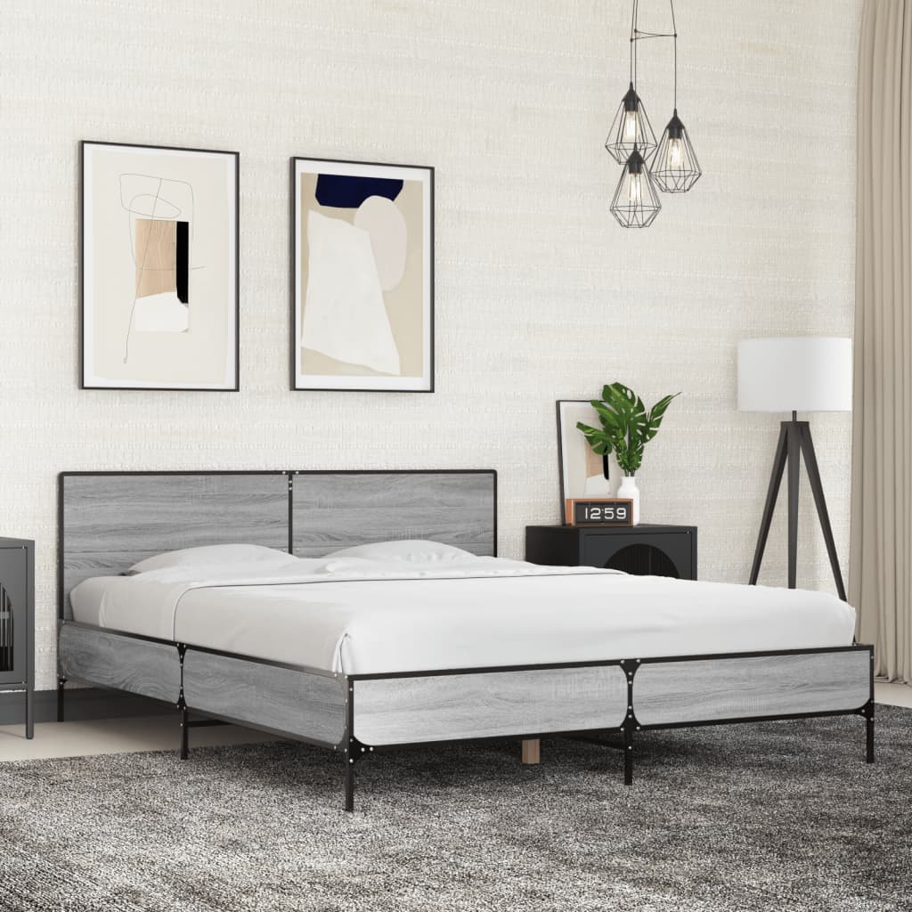 E-shop Multidom Posteľný rám sivý sonoma 150x200 cm kompozitné drevo a kov
