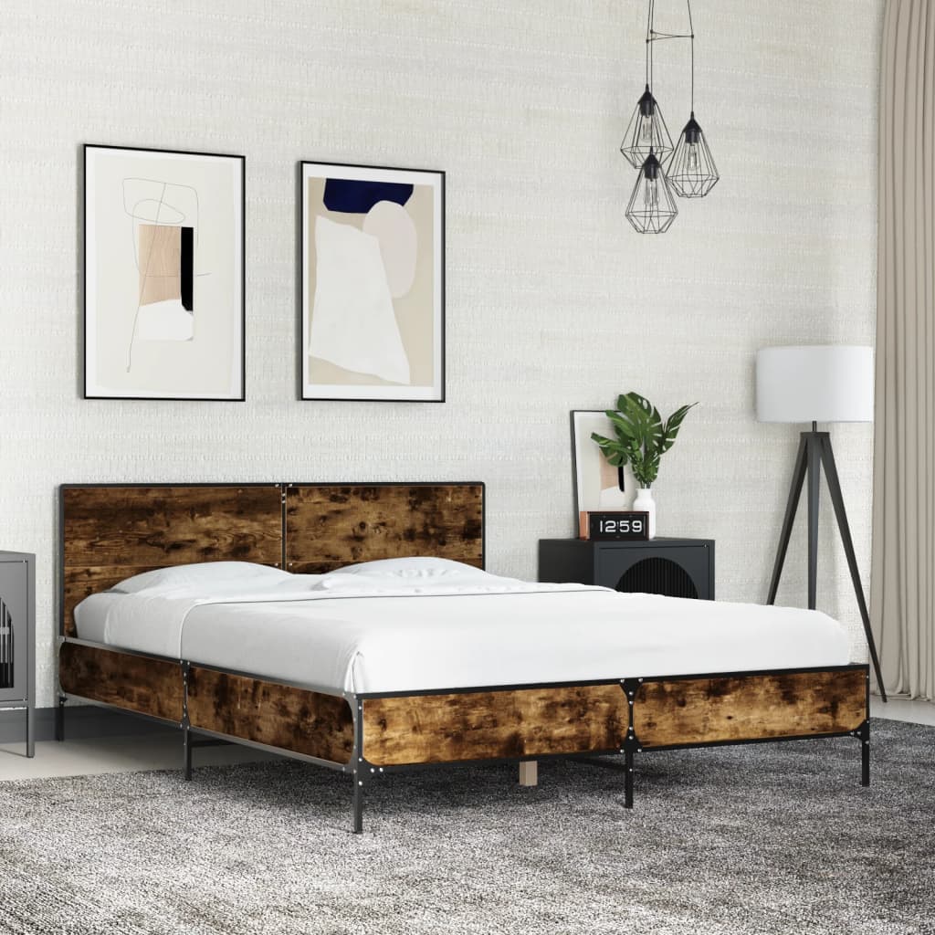 E-shop Multidom Posteľný rám dymový dub 140x190 cm kompozitné drevo a kov