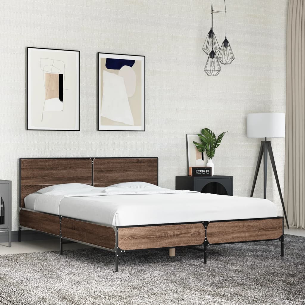 E-shop Multidom Posteľný rám hnedý dub 140x200 cm kompozitné drevo a kov