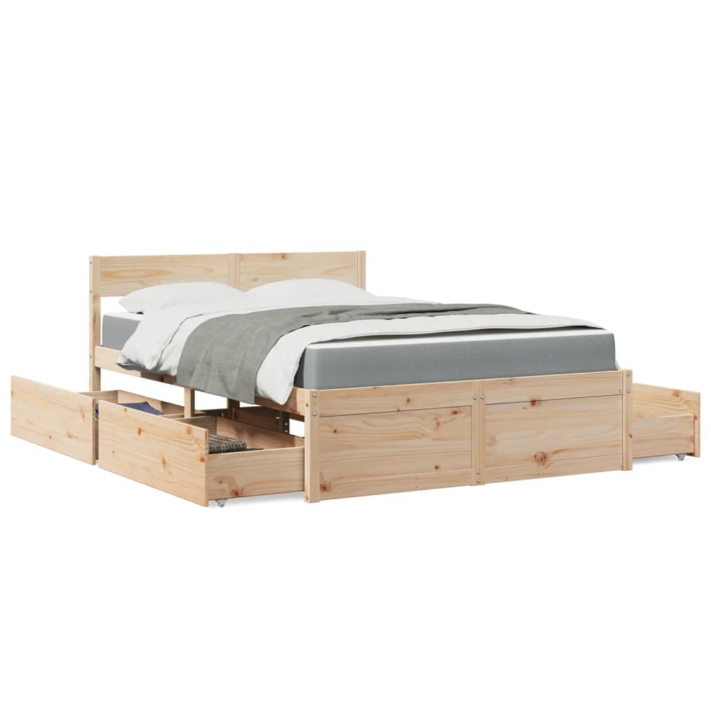 E-shop Multidom Posteľ so zásuvkami a matracom 120x200 cm masívna borovica