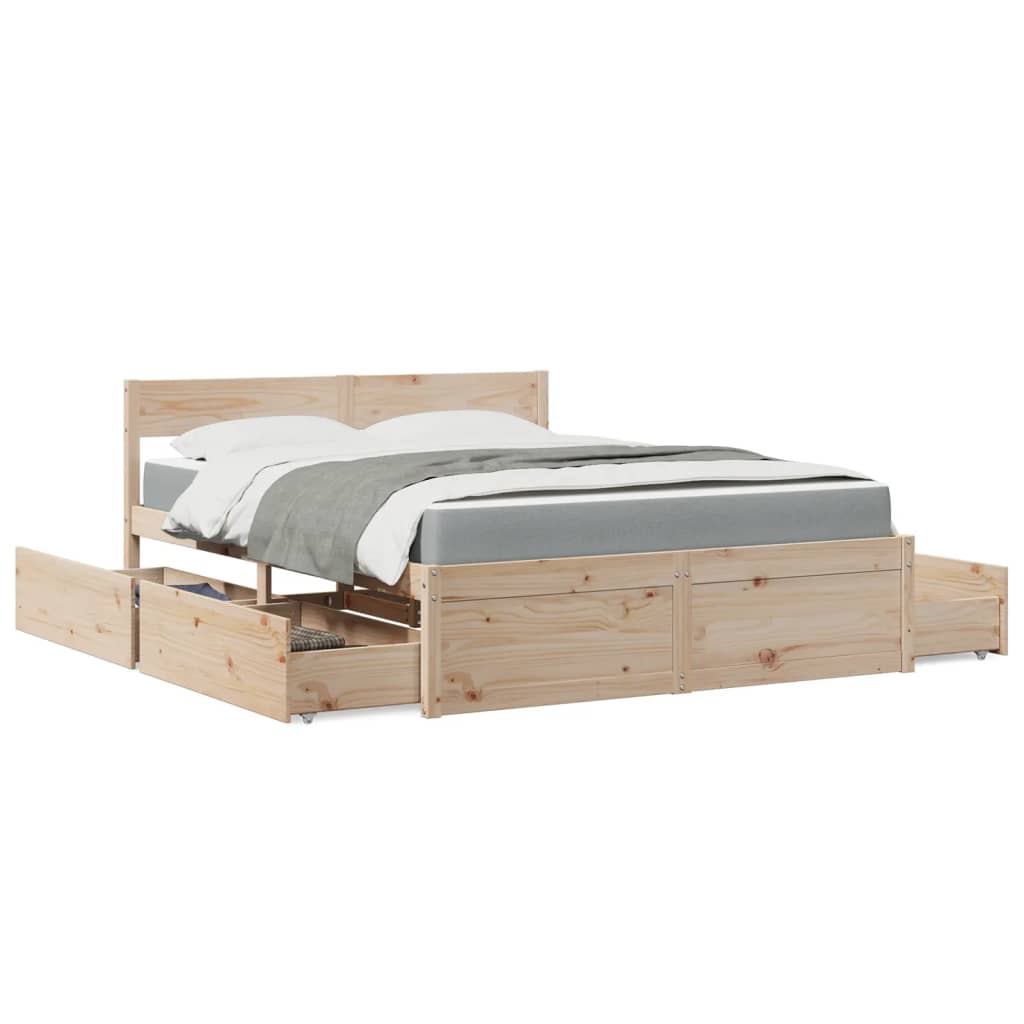 E-shop Multidom Posteľ so zásuvkami a matracom 160x200 cm masívna borovica