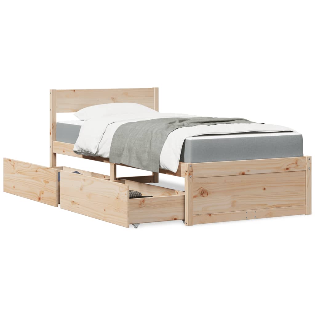 E-shop Multidom Posteľ so zásuvkami a matracom 90x190 cm masívna borovica