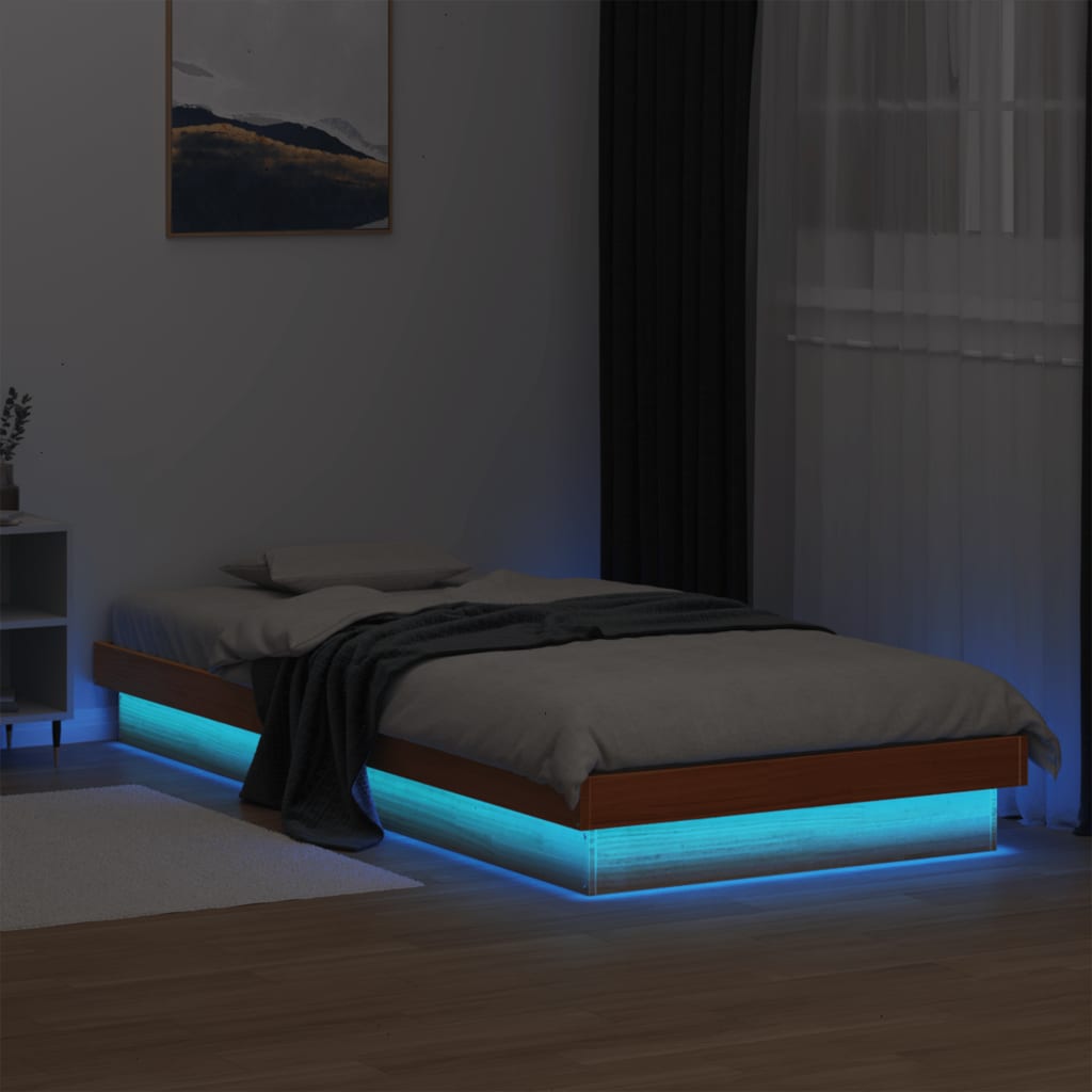 E-shop Multidom LED posteľný rám voskovohnedý 75x190 cm masívna borovica
