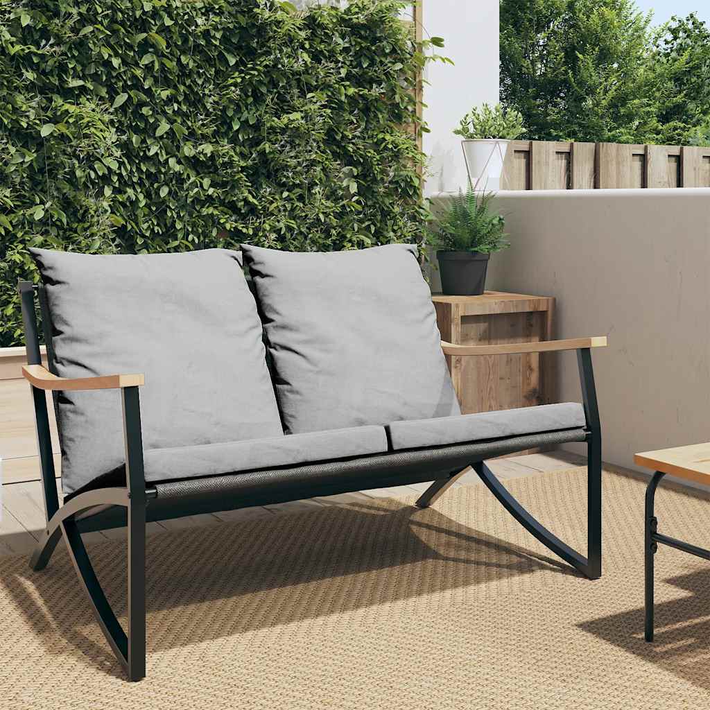 E-shop Multidom Záhradná lavička s vankúšmi 120 cm čierna oceľ