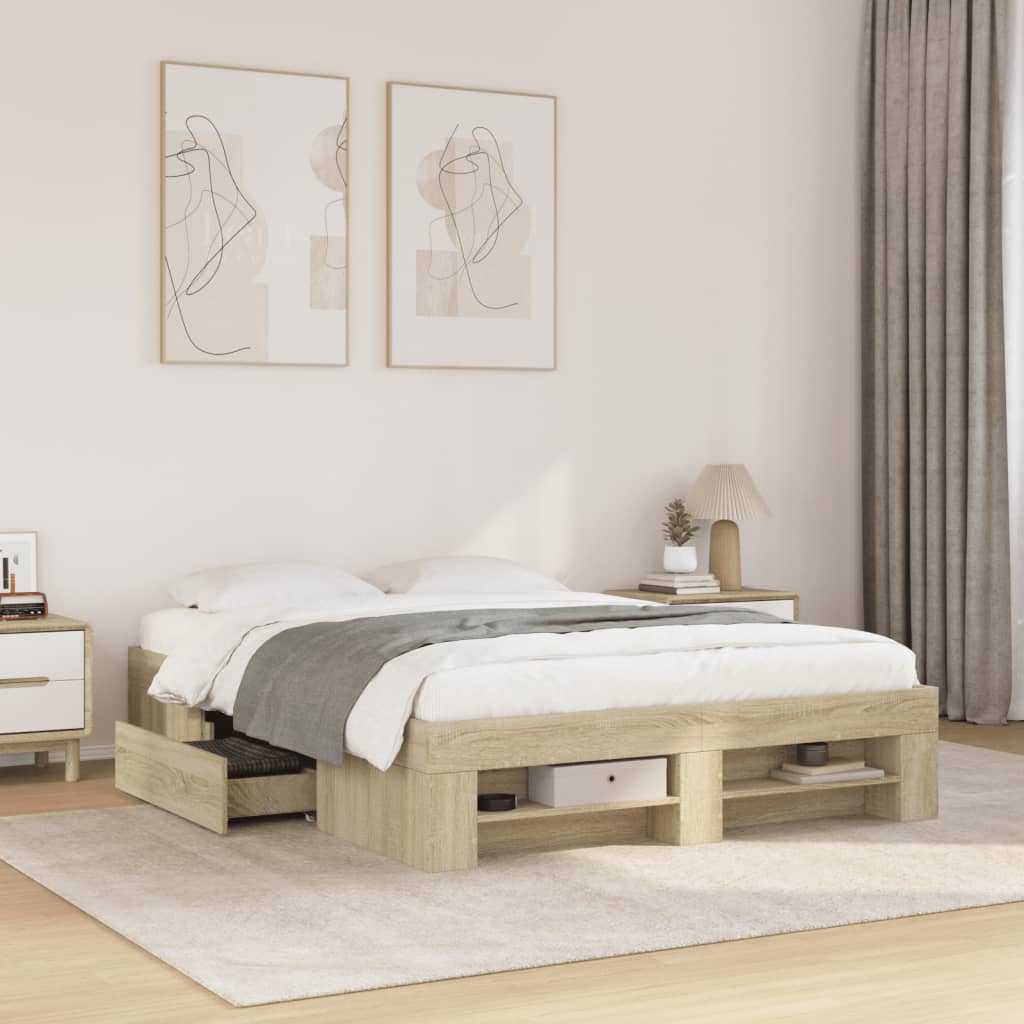E-shop Multidom Posteľný rám dub sonoma 135x190 cm kompozitné drevo