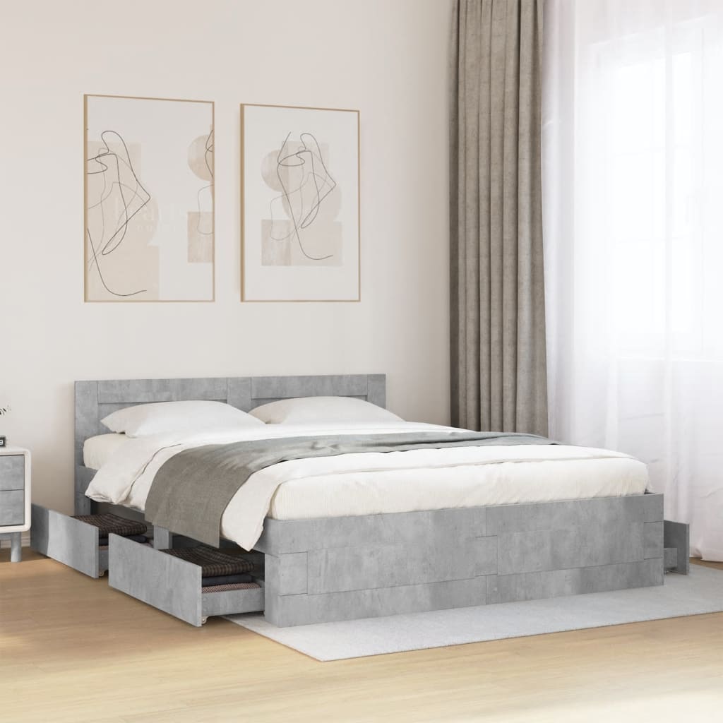 E-shop Multidom Posteľný rám s čelom betónovo sivý 150x200 cm kompozitné drevo