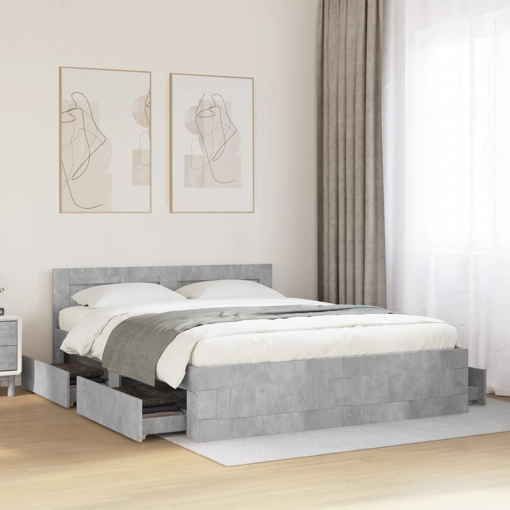 E-shop Multidom Posteľný rám s čelom betónovo sivý 160x200 cm kompozitné drevo