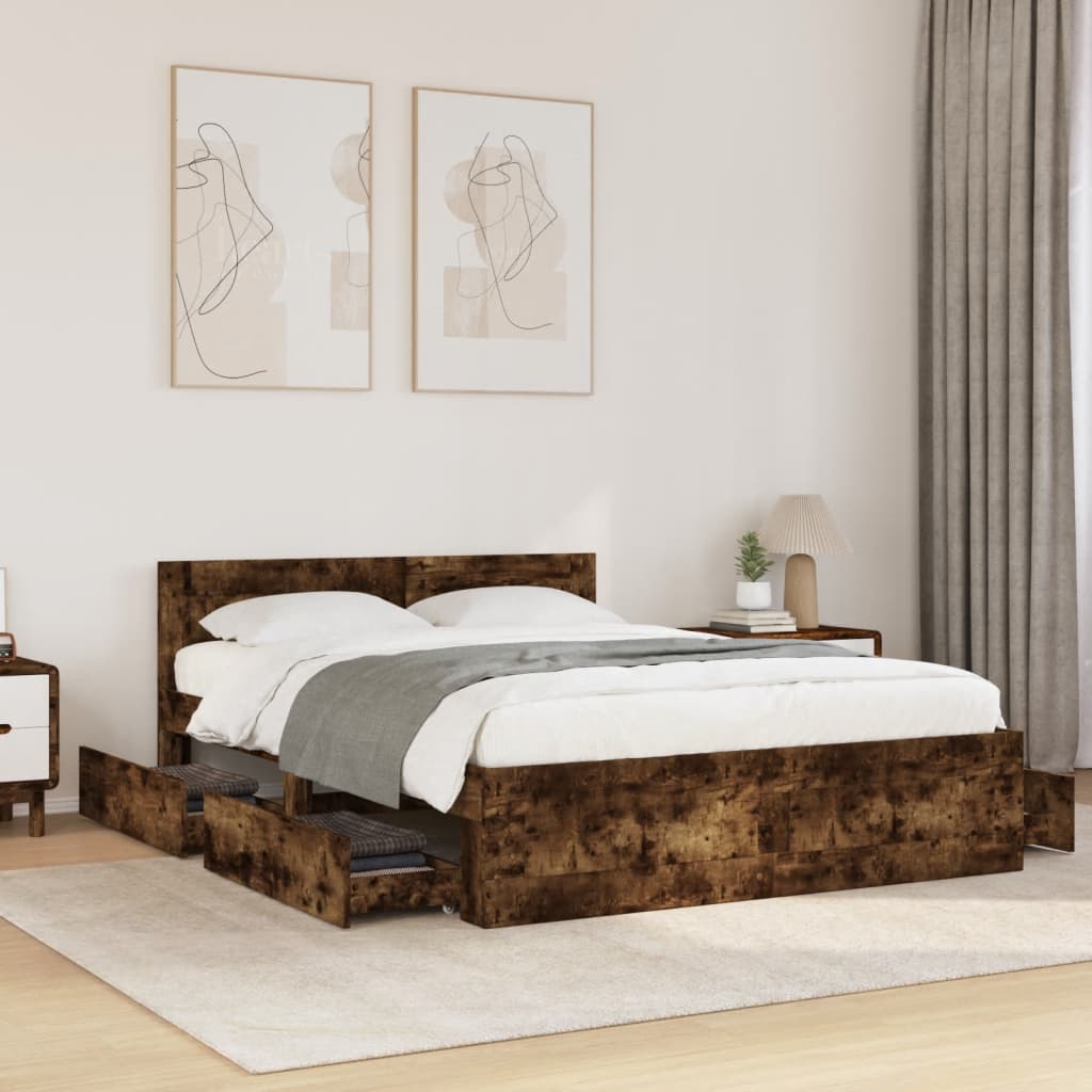 E-shop Multidom Posteľný rám s čelom dymový dub 120x190 cm kompozitné drevo