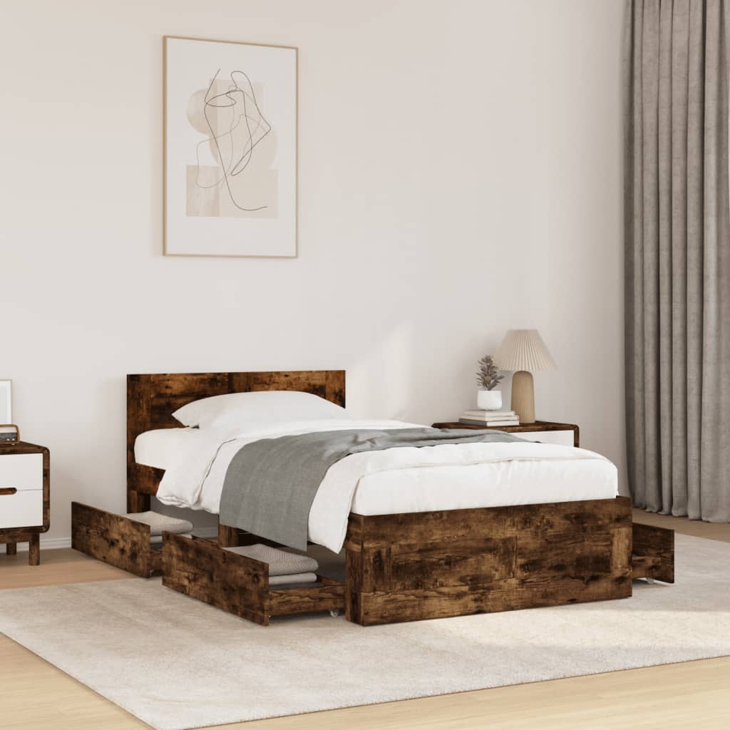 E-shop Multidom Posteľný rám s čelom dymový dub 90x200 cm kompozitné drevo